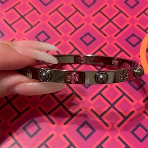 Tory Burch Perforated Logo & Cabochon Pearl Cuff